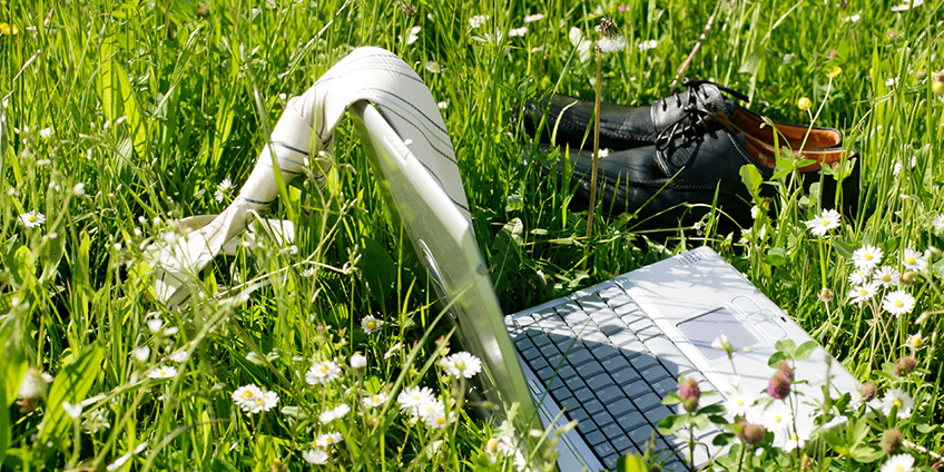 Laptop auf der Wiese